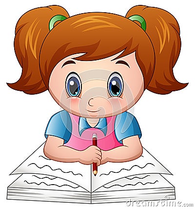 Cartoon girl reading a book Vector Illustration