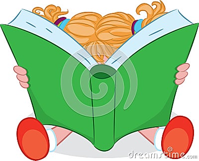 A cartoon girl reading a book. Vector illustration. Vector Illustration