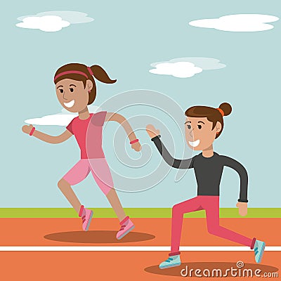 Cartoon girl running athletic physical education school image Vector Illustration