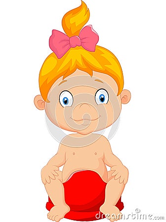 Cartoon girl sitting on the potty Vector Illustration