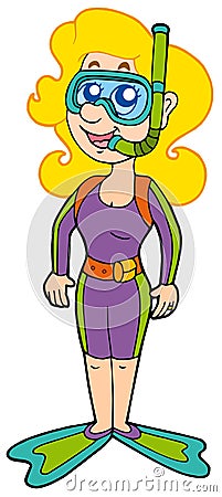 Cartoon girl snorkel diver Vector Illustration