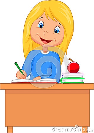 Cartoon girl studying Vector Illustration