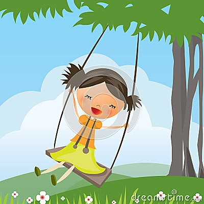 Cartoon girl swinging Vector Illustration