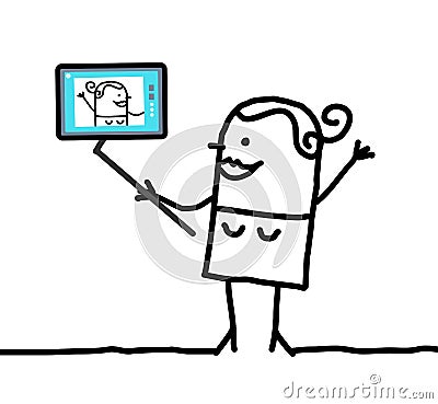 Cartoon girl taking a picture of herself Vector Illustration