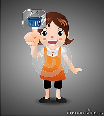 Cartoon girl touching the screen with her finger Vector Illustration