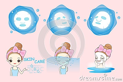 Cartoon girl uses mask Vector Illustration