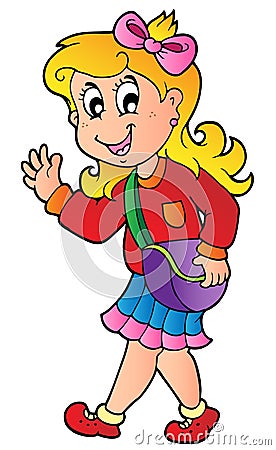 Cartoon girl walking to school Vector Illustration