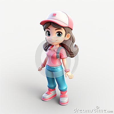 Cute 3d Cartoon Girl Model With Playful Outfit Stock Photo