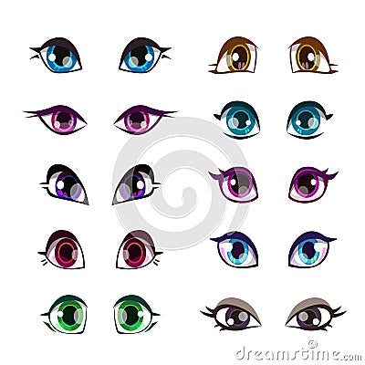 Cartoon girls eyes set. Vector Illustration