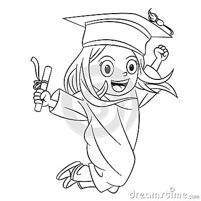 Cartoon girls jumping happily in the graduation ceremony Vector Illustration