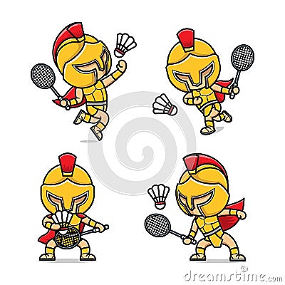 cartoon gladiator badminton Vector Illustration