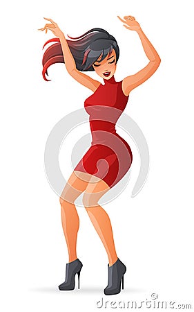 Cartoon glamorous young woman dancing on high heels. Vector illustration isolated on white background. Vector Illustration