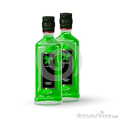 Pair of bottles with green absinthe Vector Illustration