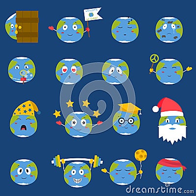 Cartoon globe emotion icons smile happy nature character expression vector illustration avatar Vector Illustration