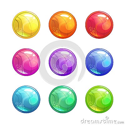 Cartoon glossy colorful round buttons. Vector Illustration