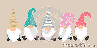 Cartoon gnomes vector icon set. Cute and funny characters for greeting card of christmas holiday. Gnome pajama party Vector Illustration