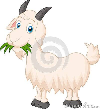 Cartoon goat eating grass Vector Illustration