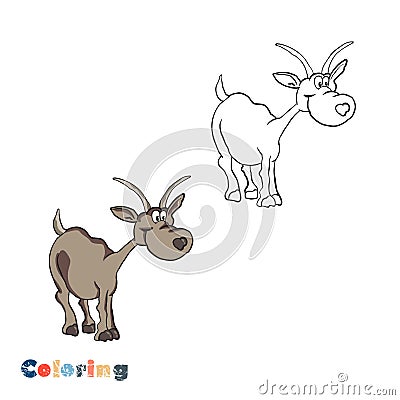Cartoon goat. Vector illustration in the form of coloring and color example Stock Photo