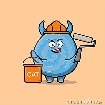 cartoon goblin monster builder character painting Vector Illustration