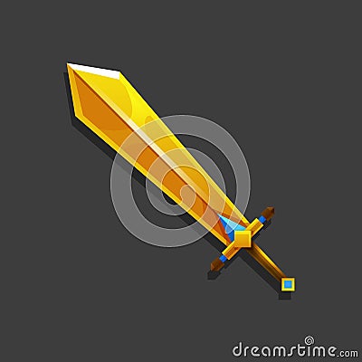 Cartoon gold game sword. Vector Illustration