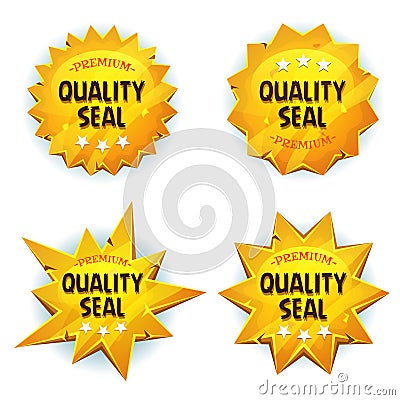 Cartoon Gold Premium Quality Seals Vector Illustration