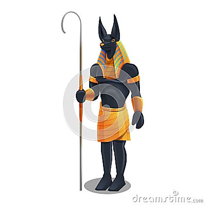 Cartoon golden achievement, Egyptian Anubis figurine isolated on white background. Vector Illustration