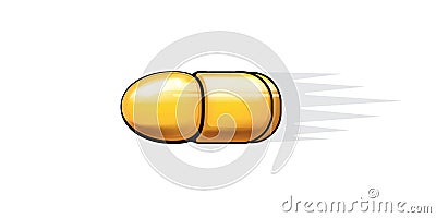 Cartoon golden vector bullet. Gun bullet clip art isolated on white background. Fast flying Bullet icon, print, label Vector Illustration