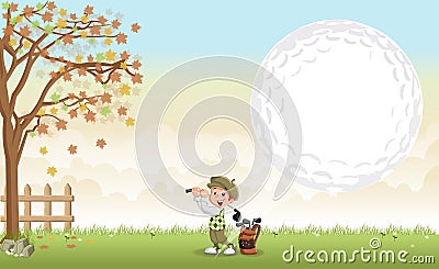 cartoon golfer boy shooting a golf ball Vector Illustration