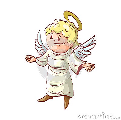 Cartoon good angel with welcoming hands Vector Illustration