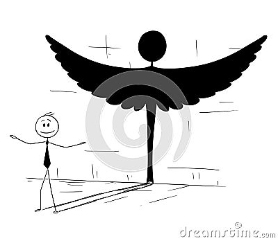 Cartoon of Good Businessman or Politician Casting Shadow in Shape of Angel Vector Illustration