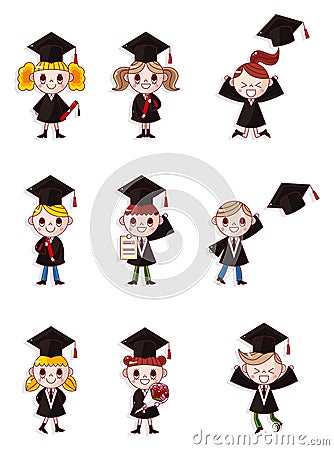 Cartoon Graduate students icons set Vector Illustration