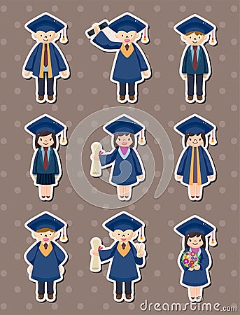 Cartoon Graduate students stickers Vector Illustration