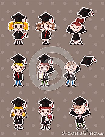 Cartoon Graduate students stickers Vector Illustration