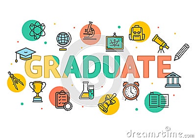 Cartoon Graduated Concept Card Poster. Vector Vector Illustration