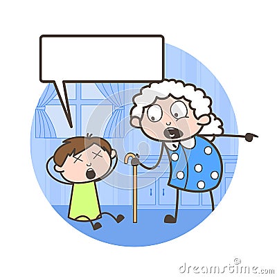 Cartoon Grand Mother Scolding to Her Grandson Vector Illustration Stock Photo