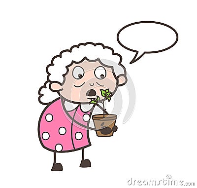 Cartoon Grandma Planting a Plant Vector Concept Stock Photo