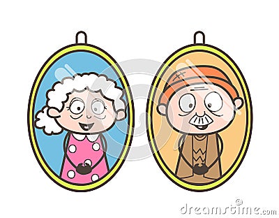 Cartoon Grandpa and Grandma Pictures Vector Illustration Stock Photo
