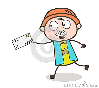 Cartoon Grandpa Running to Deliver the Envelope Vector Illustration Stock Photo