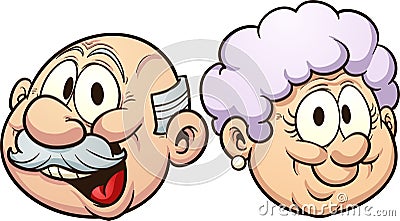 Grandparents grandmother and grandfather heads with smiles Vector Illustration