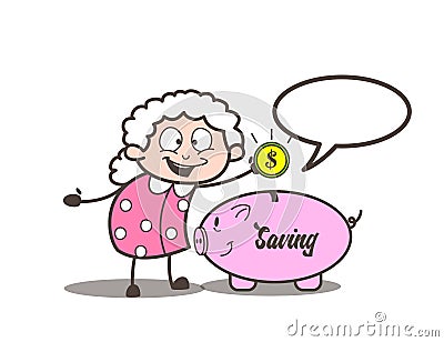 Cartoon Granny Giving a Tips on Saving Money Vector Illustration Stock Photo