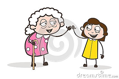 Cartoon Granny and Granddaughter Having Fun Together Vector Illustration Stock Photo