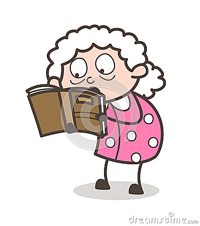 Cartoon Granny Reading Book Vector Illustration Stock Photo