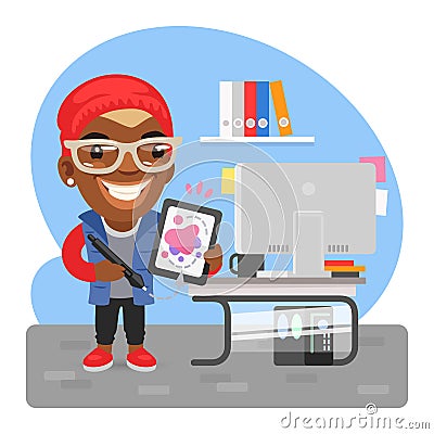 Cartoon Graphic Designer Man Vector Illustration