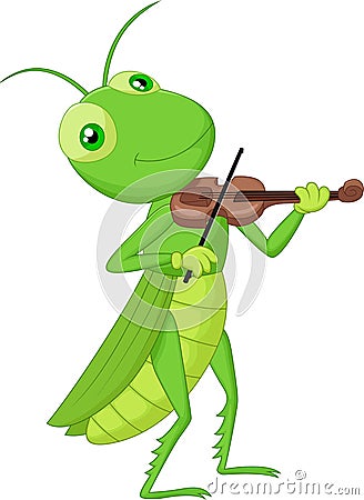 Cartoon Grasshopper with a Violin Vector Illustration
