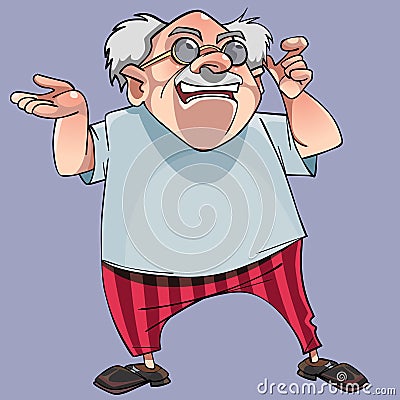 Cartoon gray haired man with glasses says fun Vector Illustration