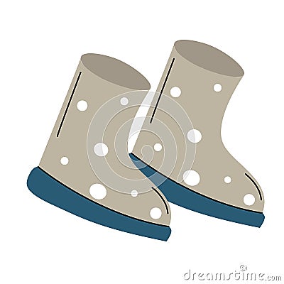 Cartoon gray rubber rain boots. Vector clip art illustration. Vector Illustration