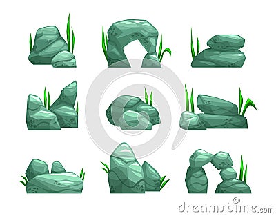 Cartoon gray stones set Vector Illustration