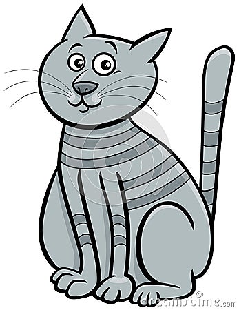 Cartoon gray tabby cat comic animal character Vector Illustration