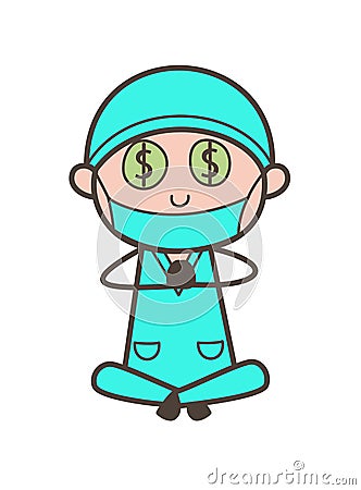 Cartoon Greedy Dentist Money-Mouth Face Vector Illustration Stock Photo