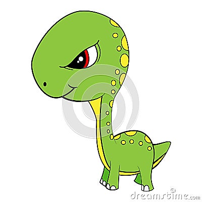 Cartoon of Green Baby Brontosaurus Dinosaur Vector Illustration
